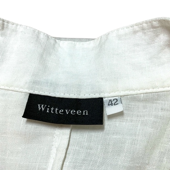 WITTEVEEN 100% Linen Hombre Long Sleeve Tunic Split Vee Roll Tab Sleeves Sz 12 - Picture 5 of 10